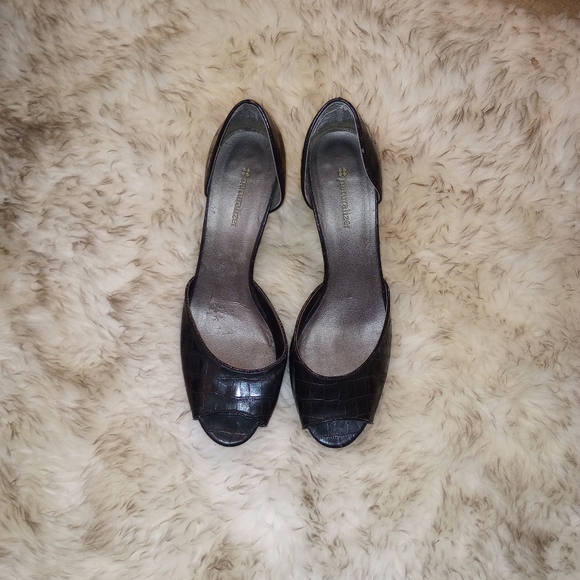 Peep Toe Faux Crocodile Black Naturalizer Heels Size 10 - Picture 2 of 4